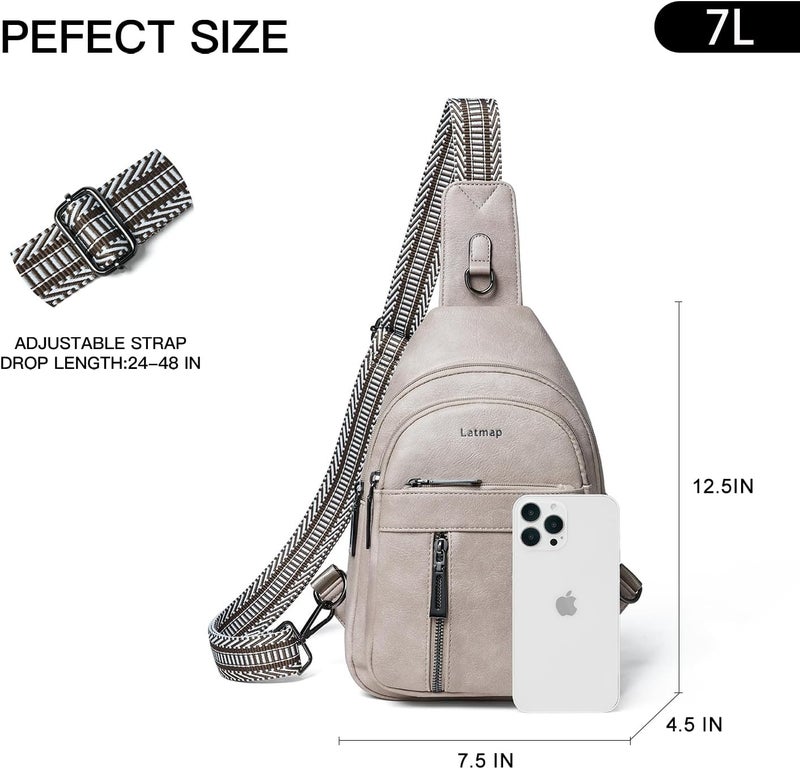 LATMAP 7L Sling Bag For Women Men Backpack Fanny Pack Crossbody Chest Travel Shoulder Belt Bags Purse Handbag PU Leather - Image 5